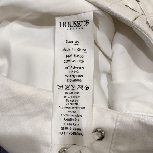 House of CB London Alessia Dress XS White Silver Whipstick Faux Leather Mini - Picture 10 of 10